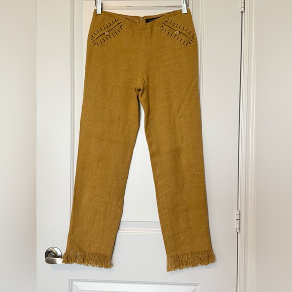 Club Monaco Pants - Vintage Club Monaco Tan Mustard Camel Lined Linen Cropped Pants, size 2